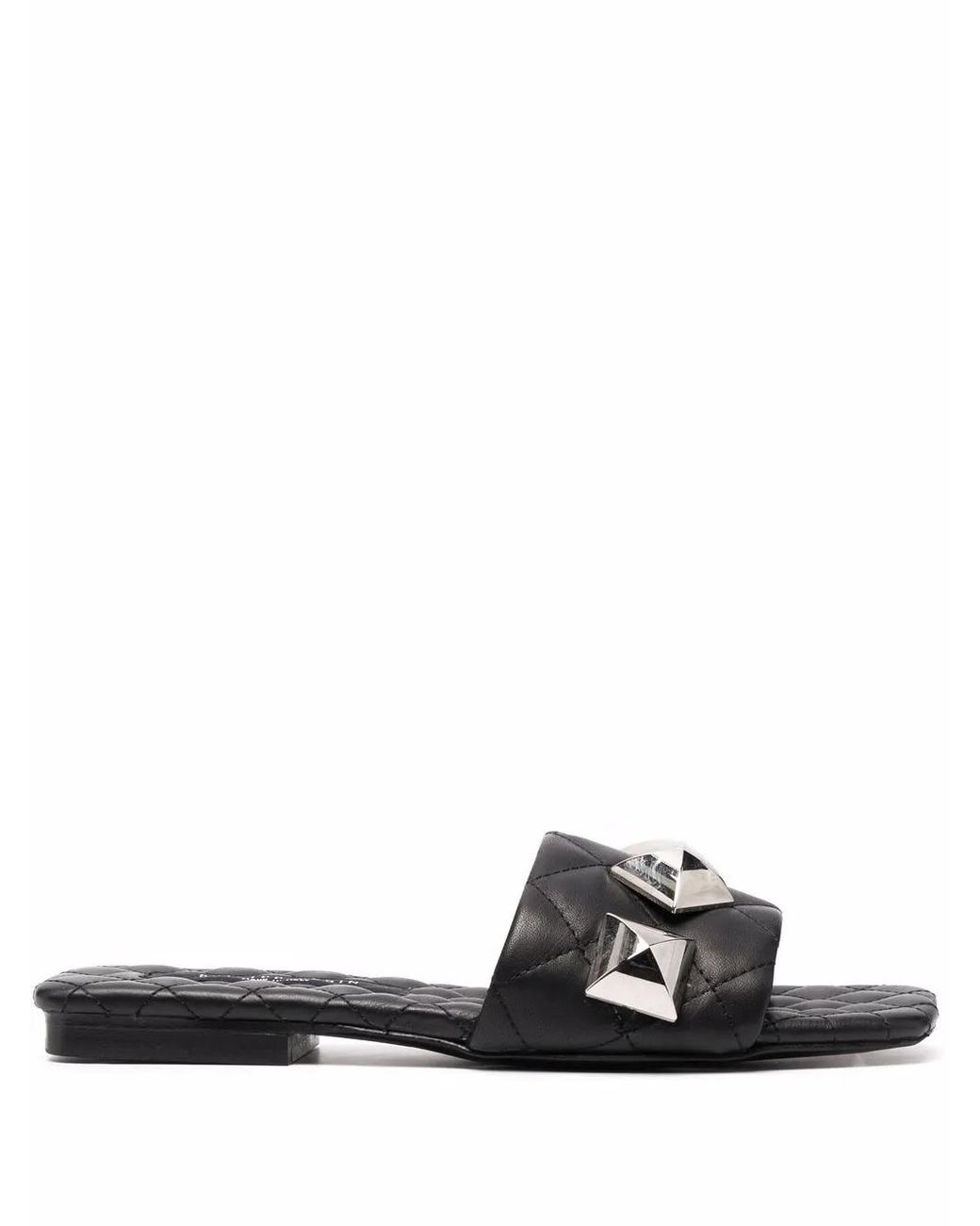 Philipp Plein White Flat Studded Matelassè Sandals