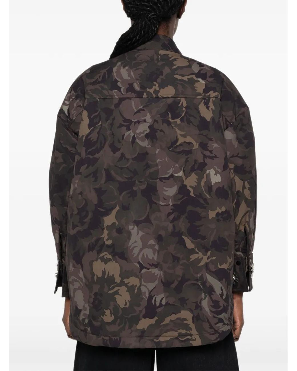 Pinko Black Overshirt With Camouflage Motif And Jewel Details