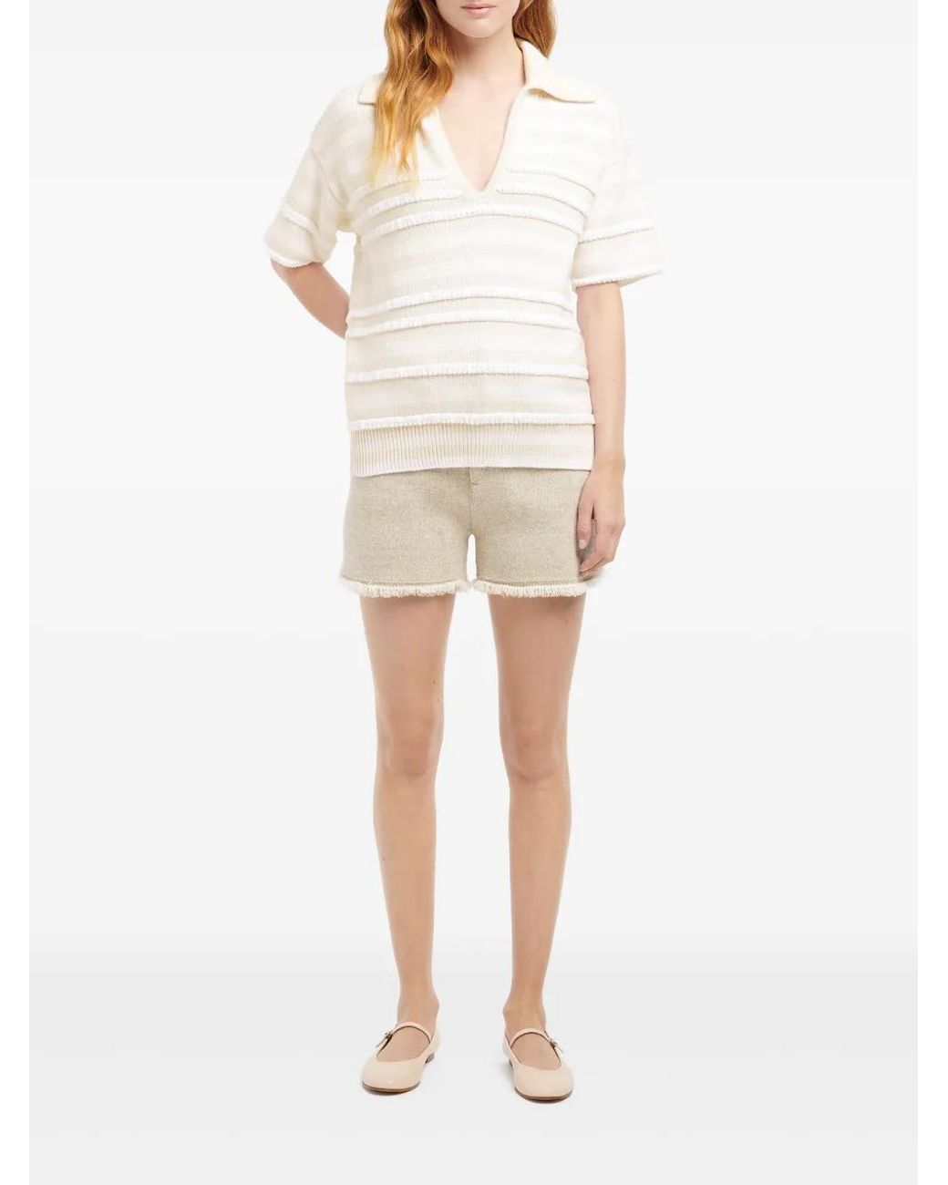 Barrie White Striped Polo Top
