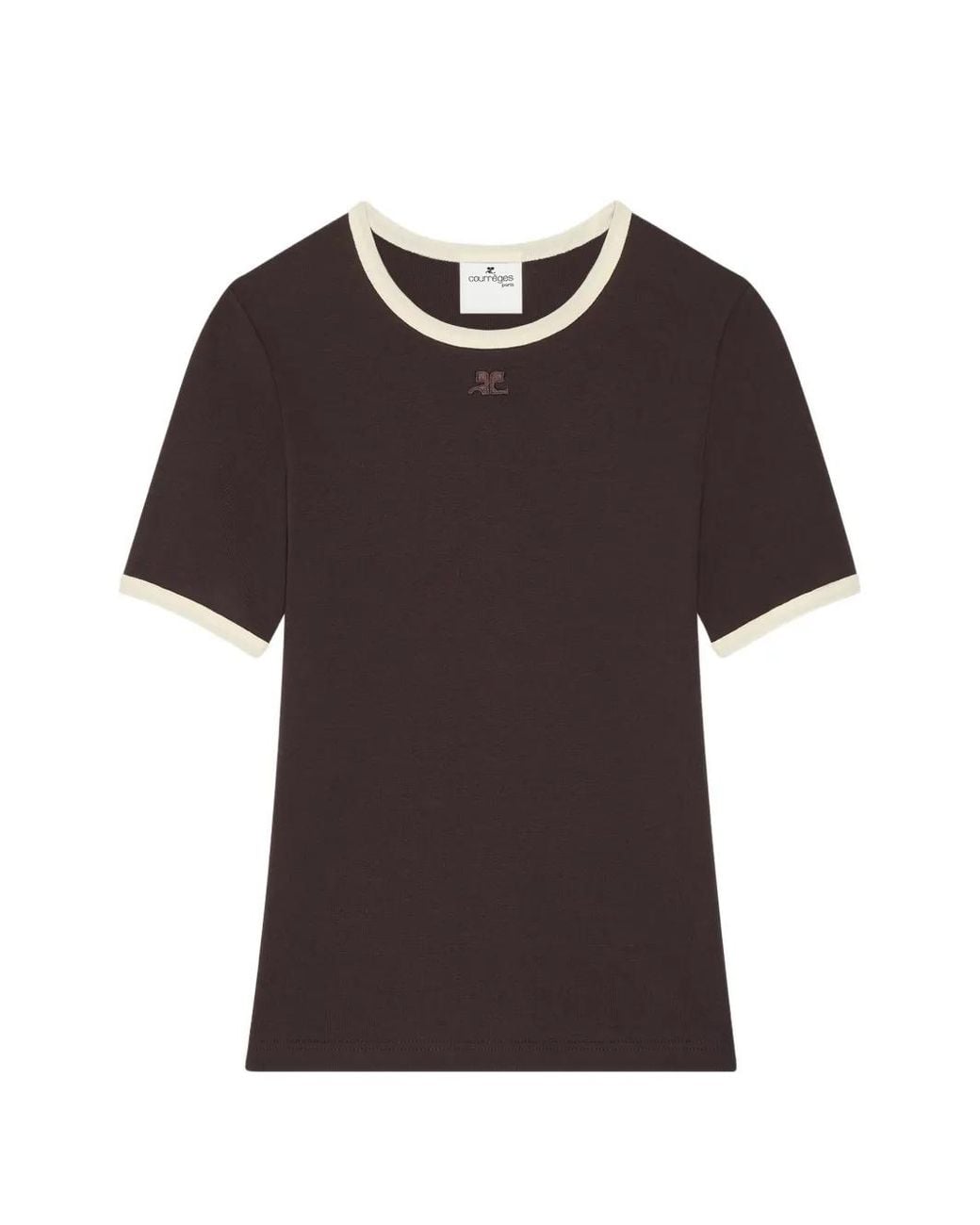 Courreges Brown Contrast-Trim Logo-Embroidered T-Shirt