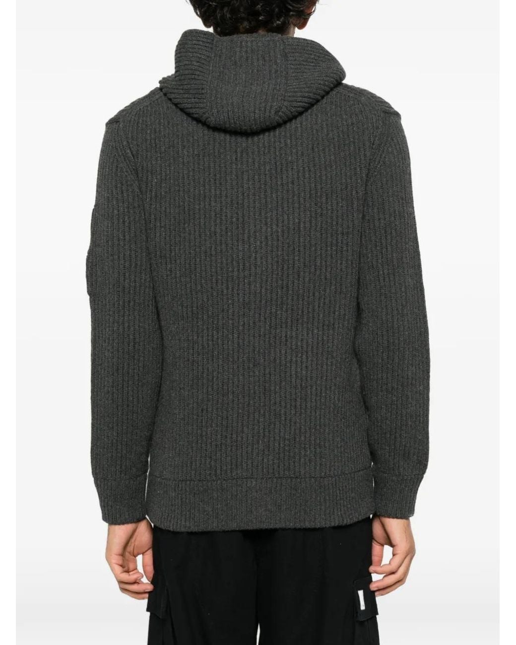 C P Company Black Ribbed-Knit Hoodie for men
