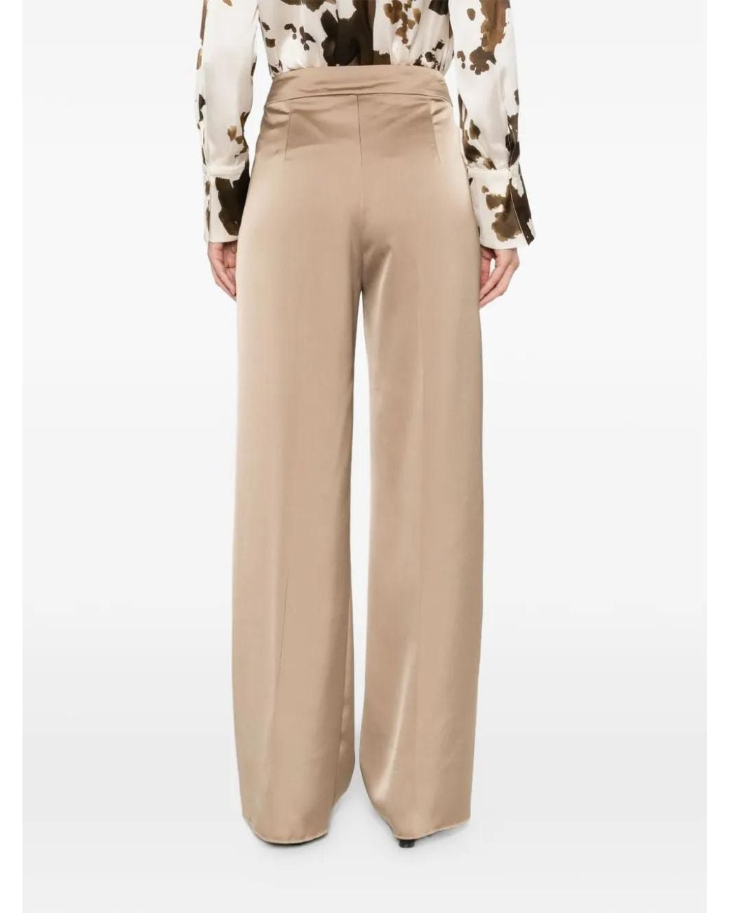 Pennyblack Natural Satin-Finish Wide-Leg Trousers