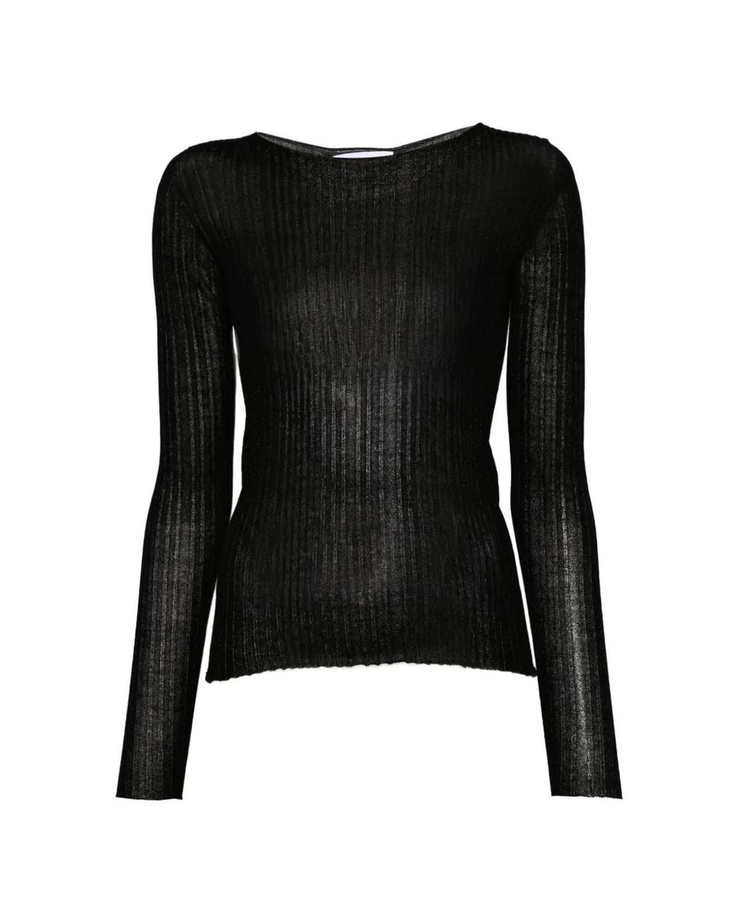 AROVESCIO Black Ribbed-Knit Boat-Neck Sweater