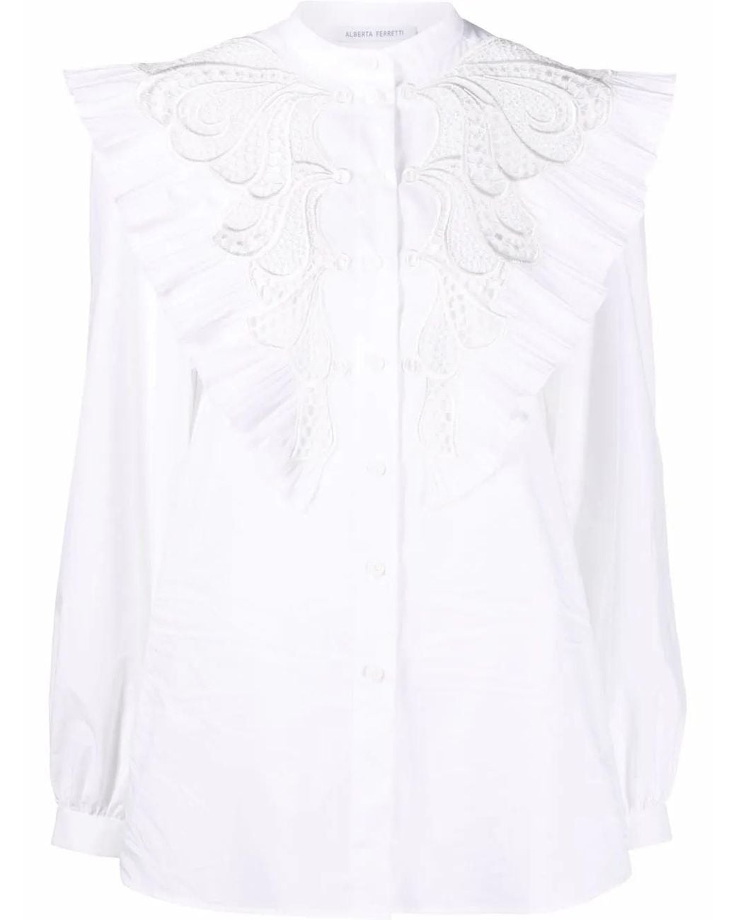 Alberta Ferretti White Ruffle Lace Shirt