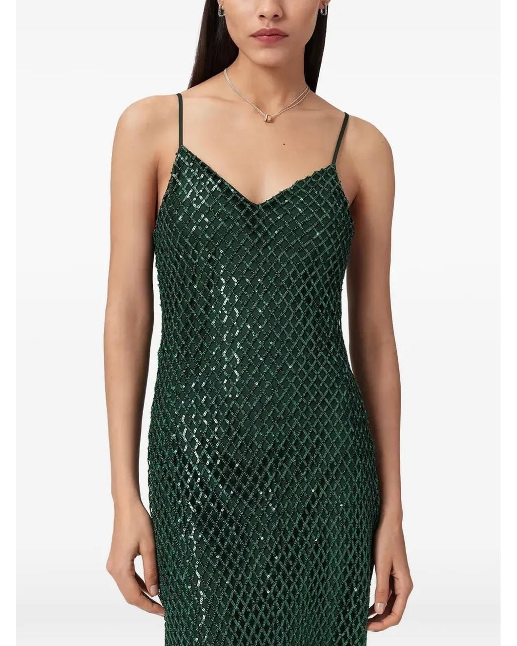 AllSaints Green Chantelle Spaghetti-Strap Maxi Dress