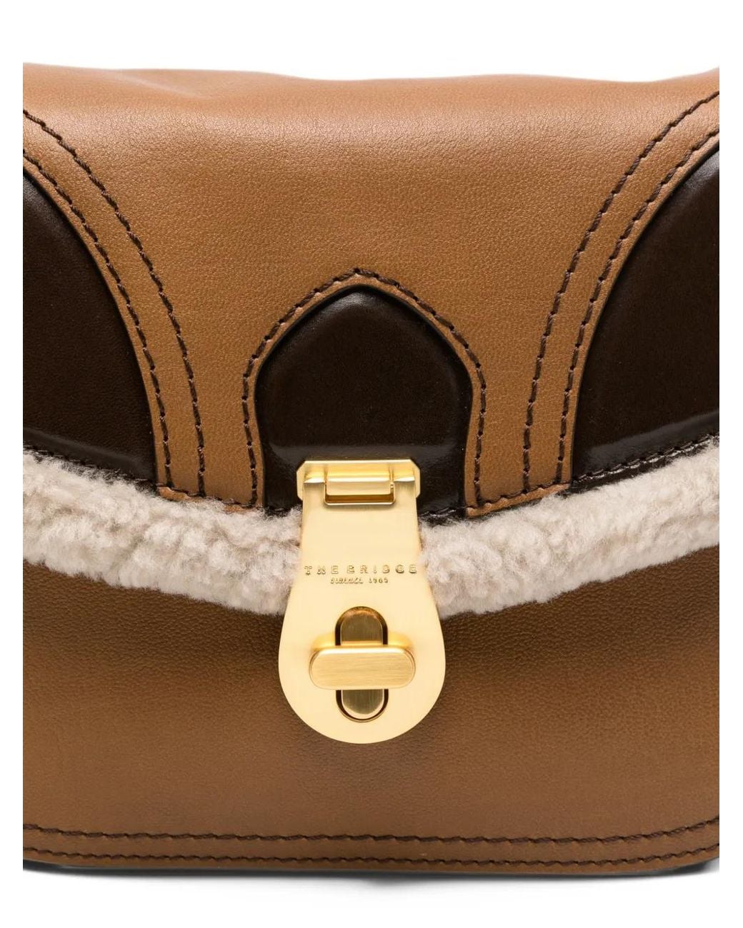 The Bridge White Shearling-Trim Leather Crossbody Bag