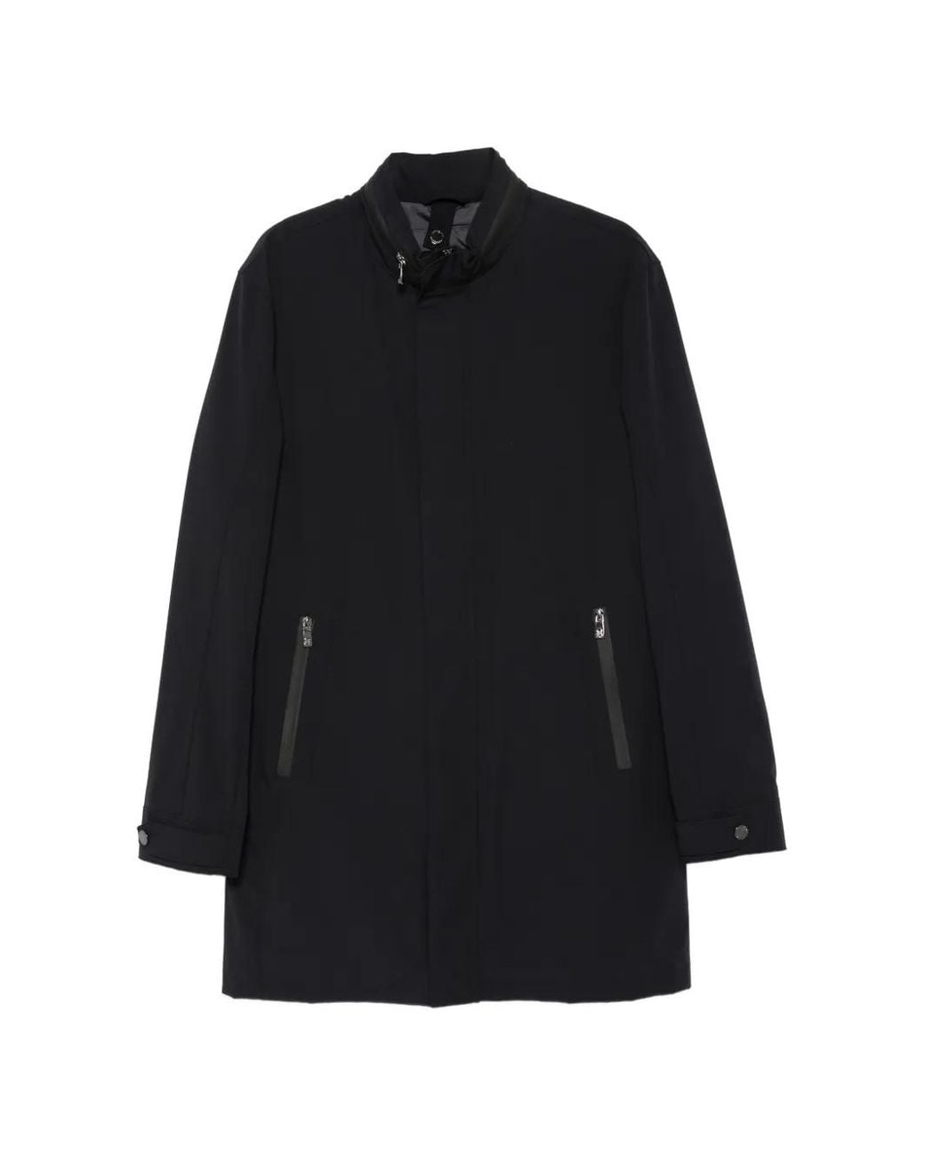 Corneliani Black High-Neck Zip-Pocket Coat for men