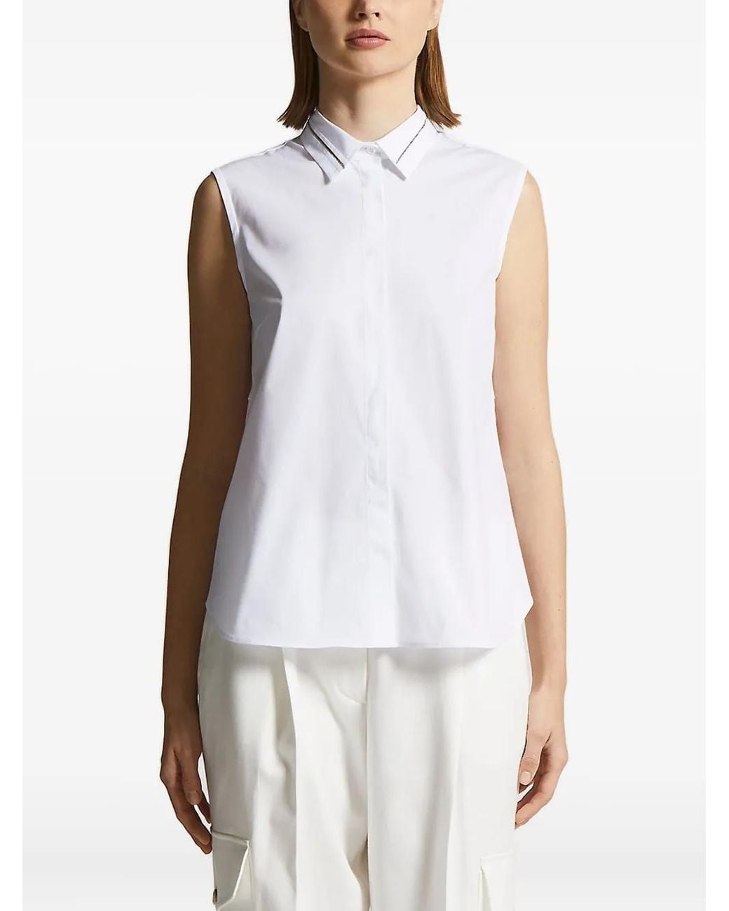 Peserico White Chain-Trimmed Sleeveless Shirt