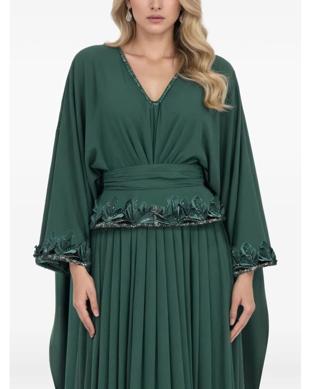 Saiid Kobeisy Green Embroidered-Details Long-Sleeve Dress