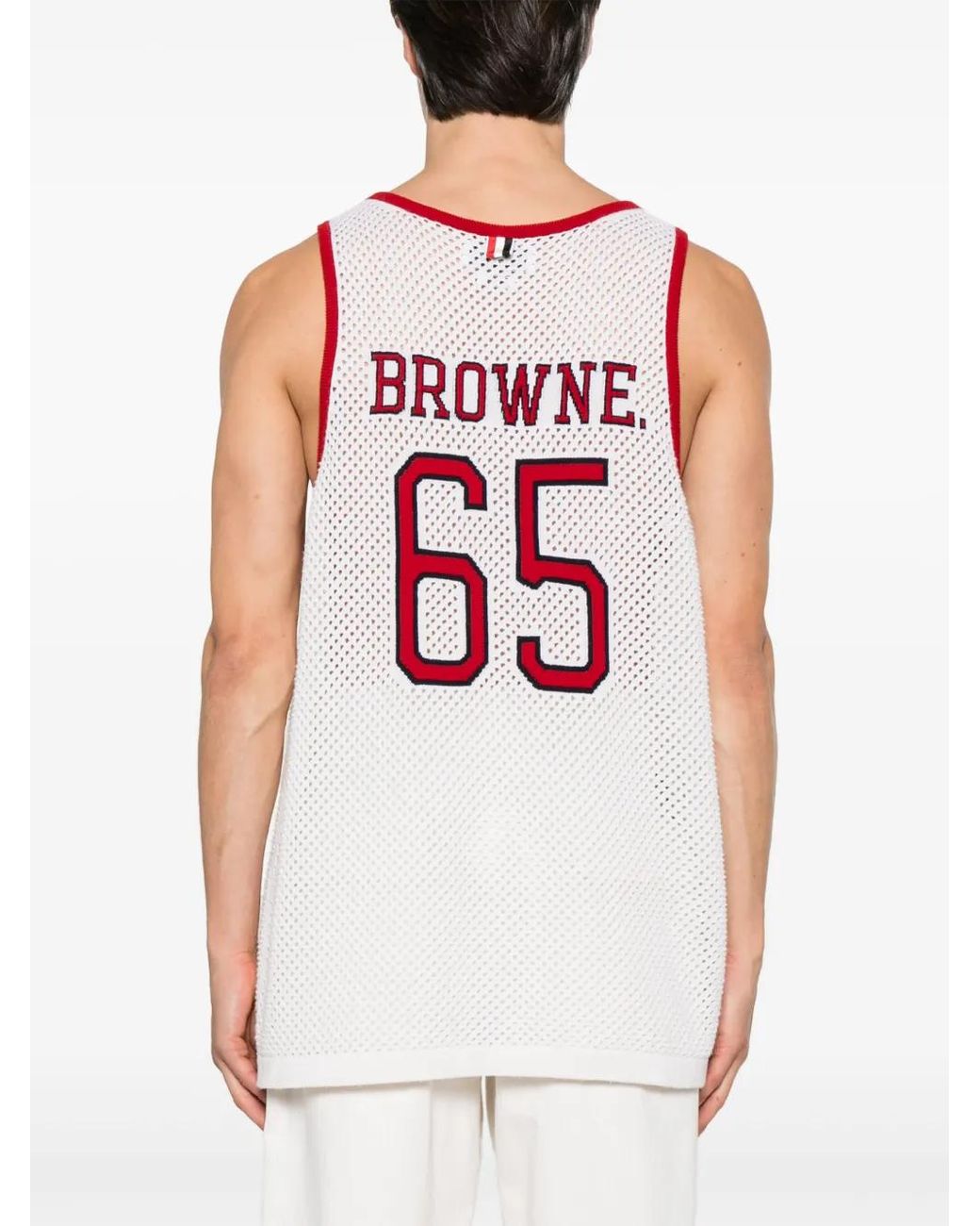 Thom Browne White Intarsia Cashmere Mesh Basketball Jersey for men
