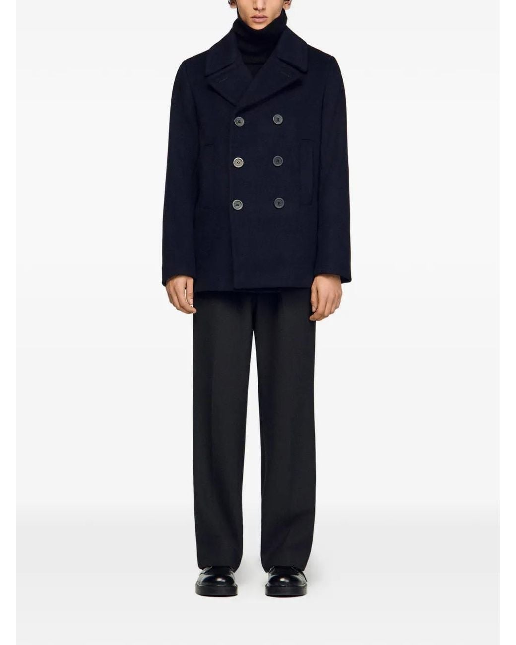 Sandro Black Straight-Fit Wool-Blend Coat for men