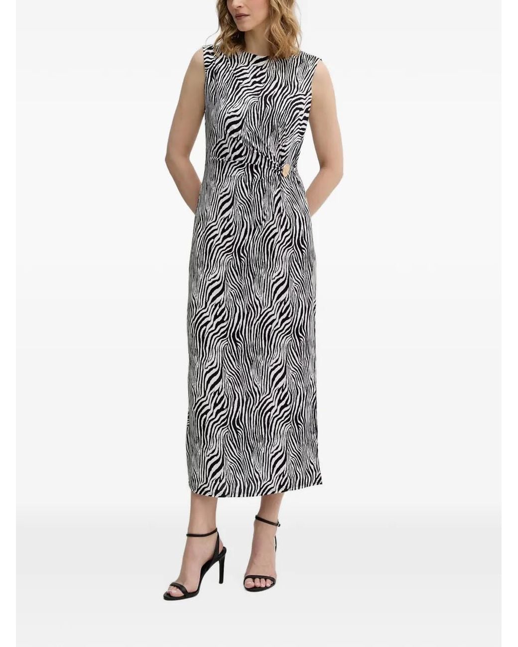 Morgan Black Robe Mi-Longue À Imprimé Zébré Et Fente Latérale