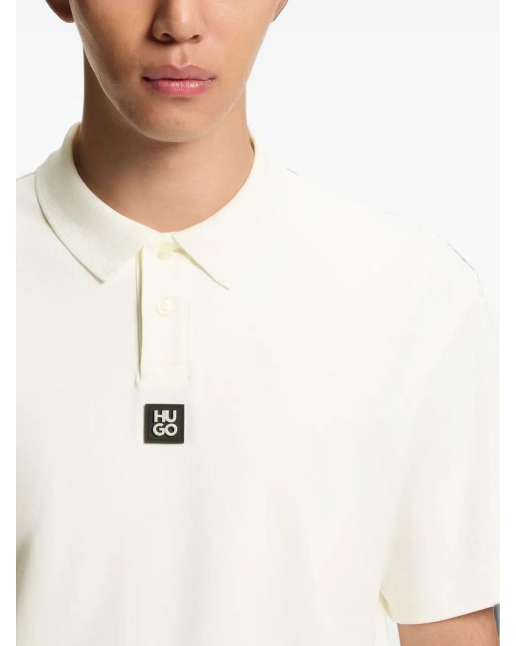 HUGO White Stacked-Logo Polo Shirt for men