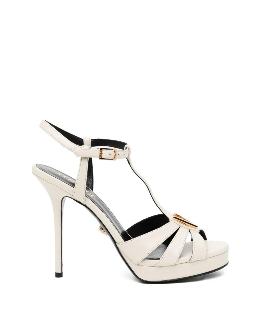 Sandalias V De Piel De 115 Mm Versace de color White