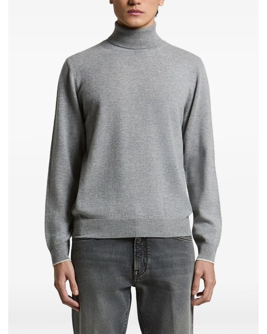 Peserico Gray Roll-Neck Sweater for men