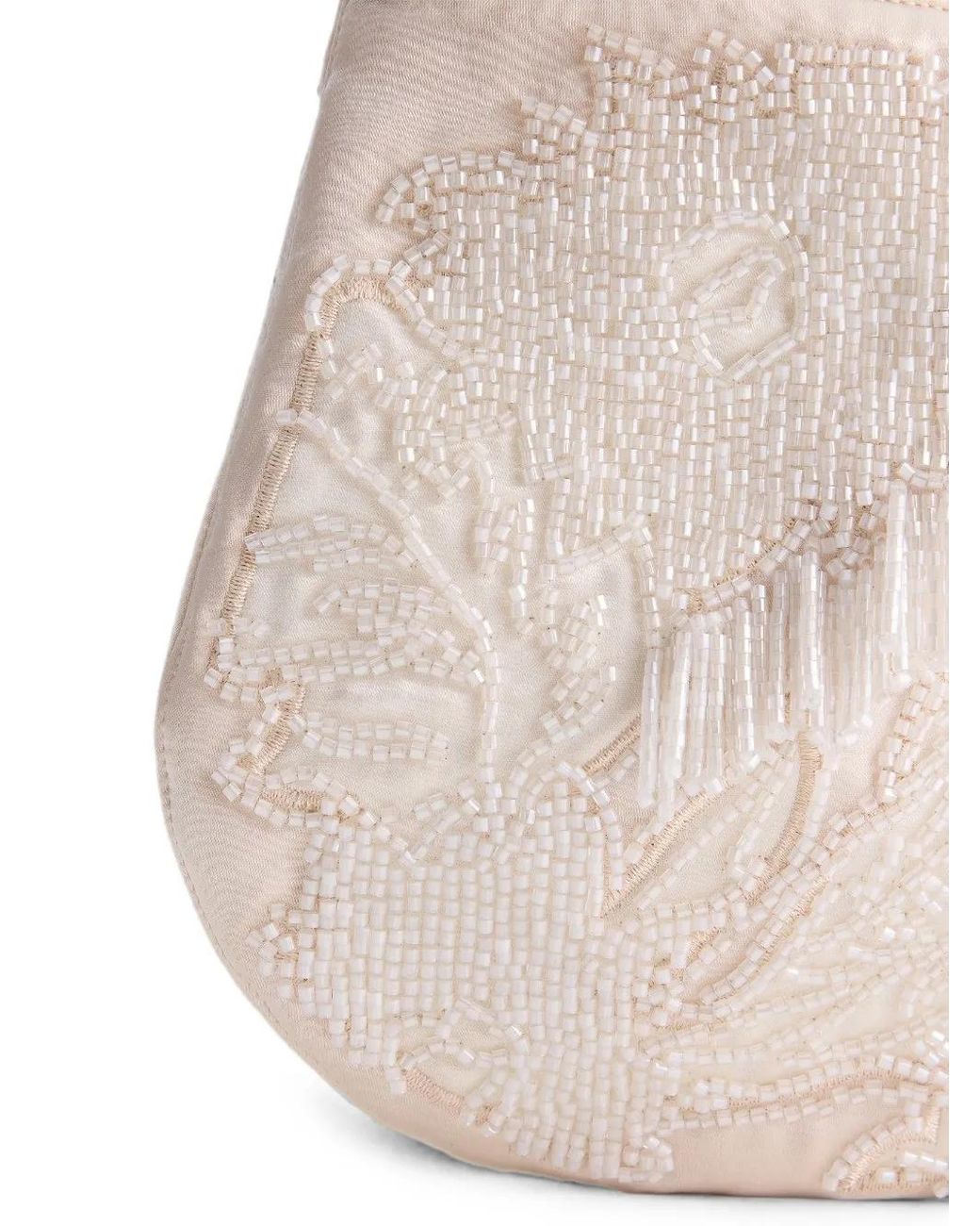 Shanghai Tang White Lune Bead-Embellished Shoulder Bag