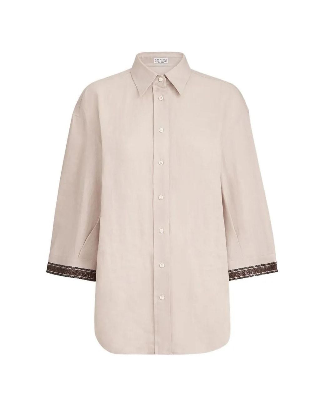 Brunello Cucinelli Natural Linen Shirt With Dazzling Cuffs