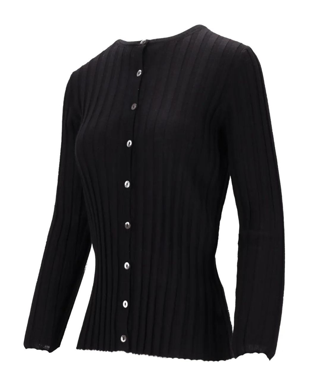 LA ROSE Black Ribbed Button Top