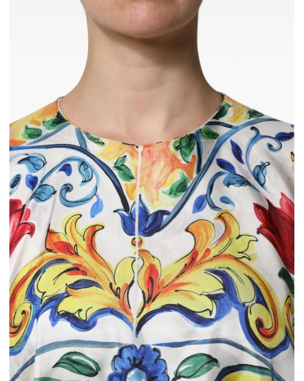 Dolce & Gabbana White Majolica-Print Midi Dress