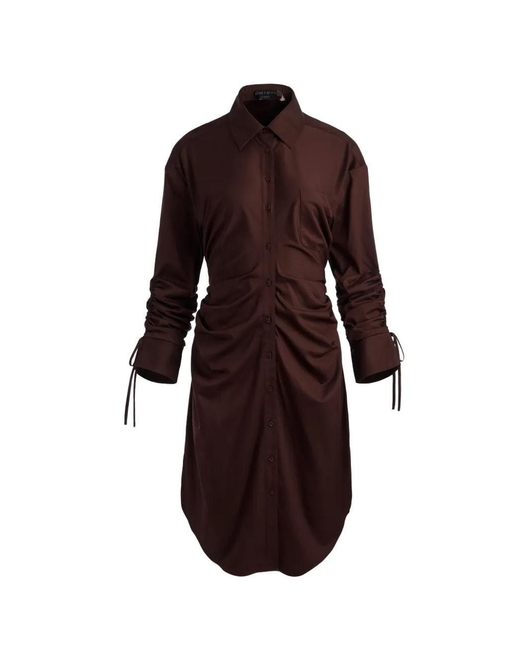 Alice + Olivia Purple Denise Ruched Tie-Sleeve Midi Shirt Dress