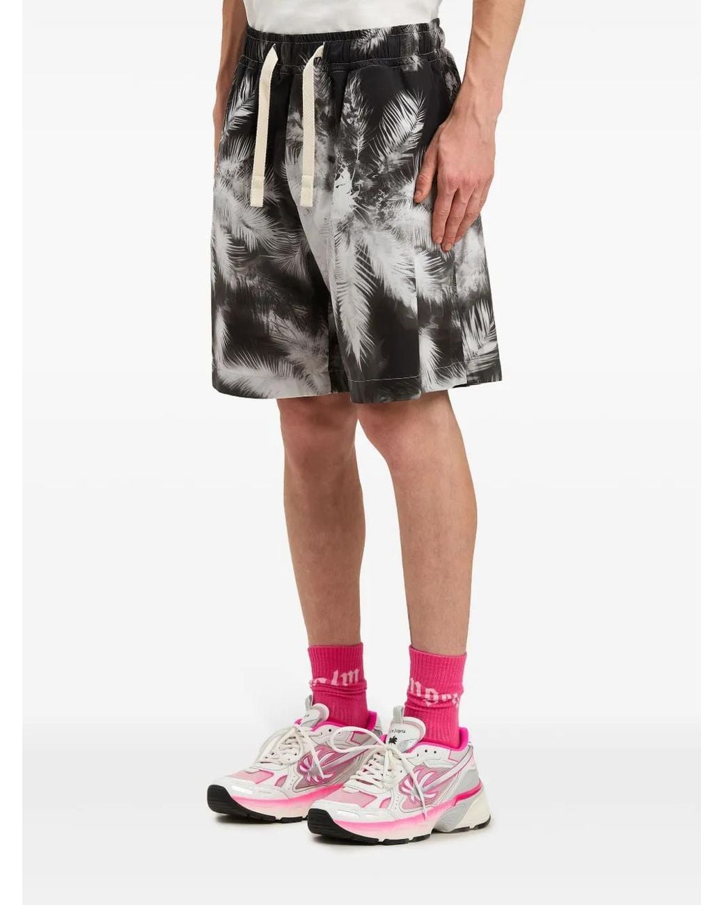 Palm Angels Black Blueprint Palms Mini Shorts For for men