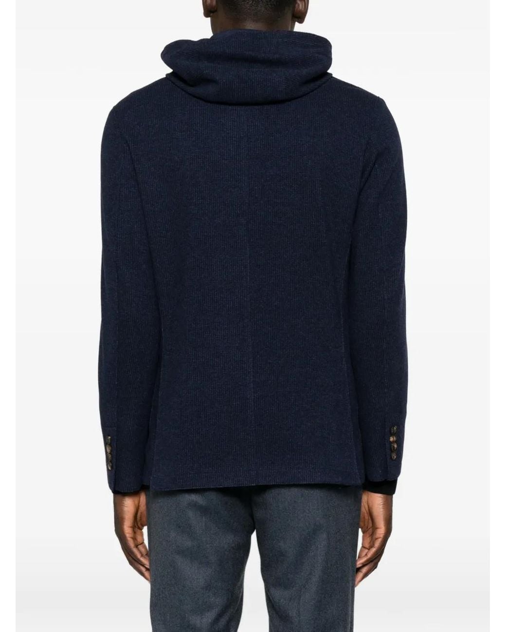 Eleventy Blue Hooded Waffle-Knit Jacket for men