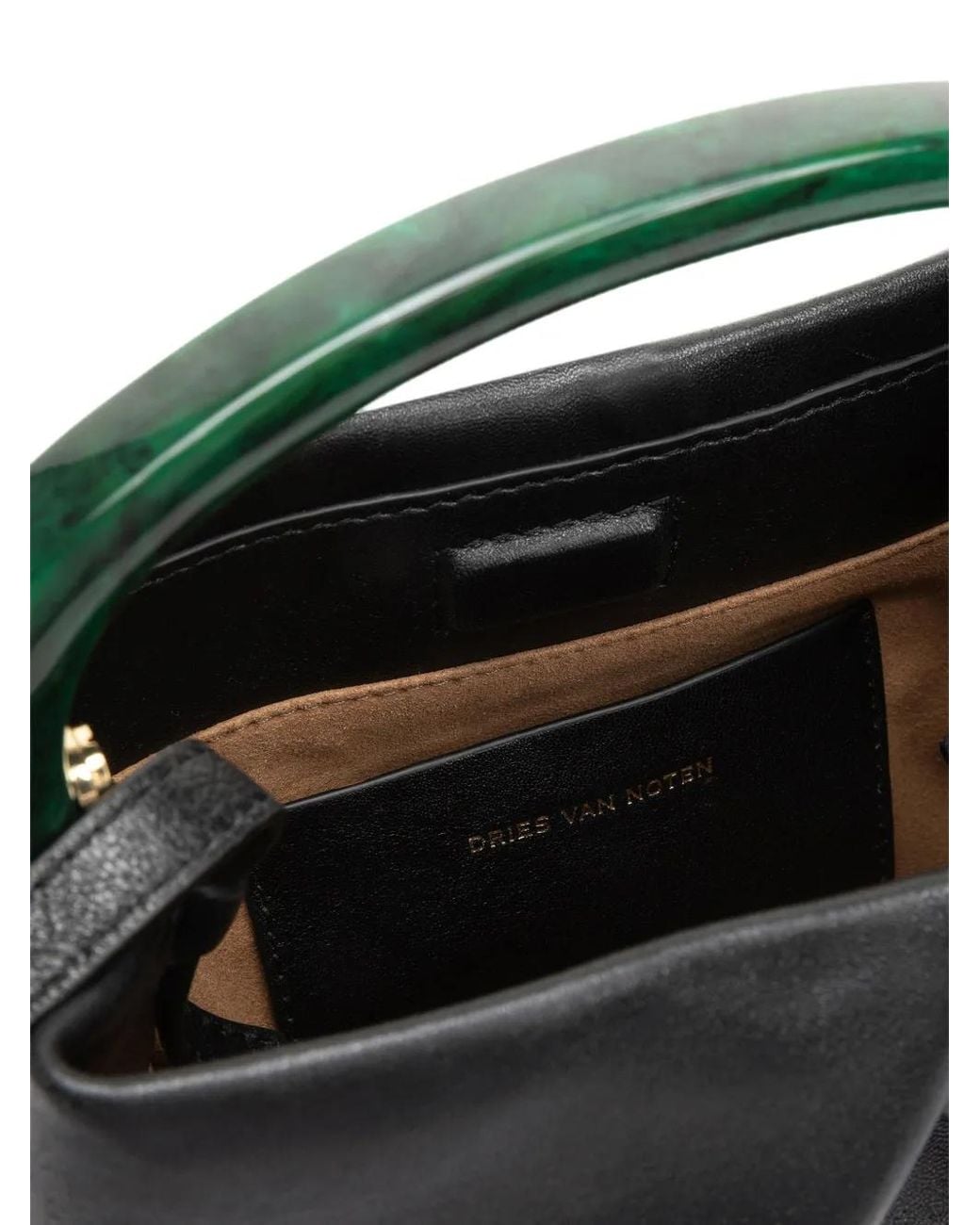Dries Van Noten Black Small Pleated Leather Tote Bag