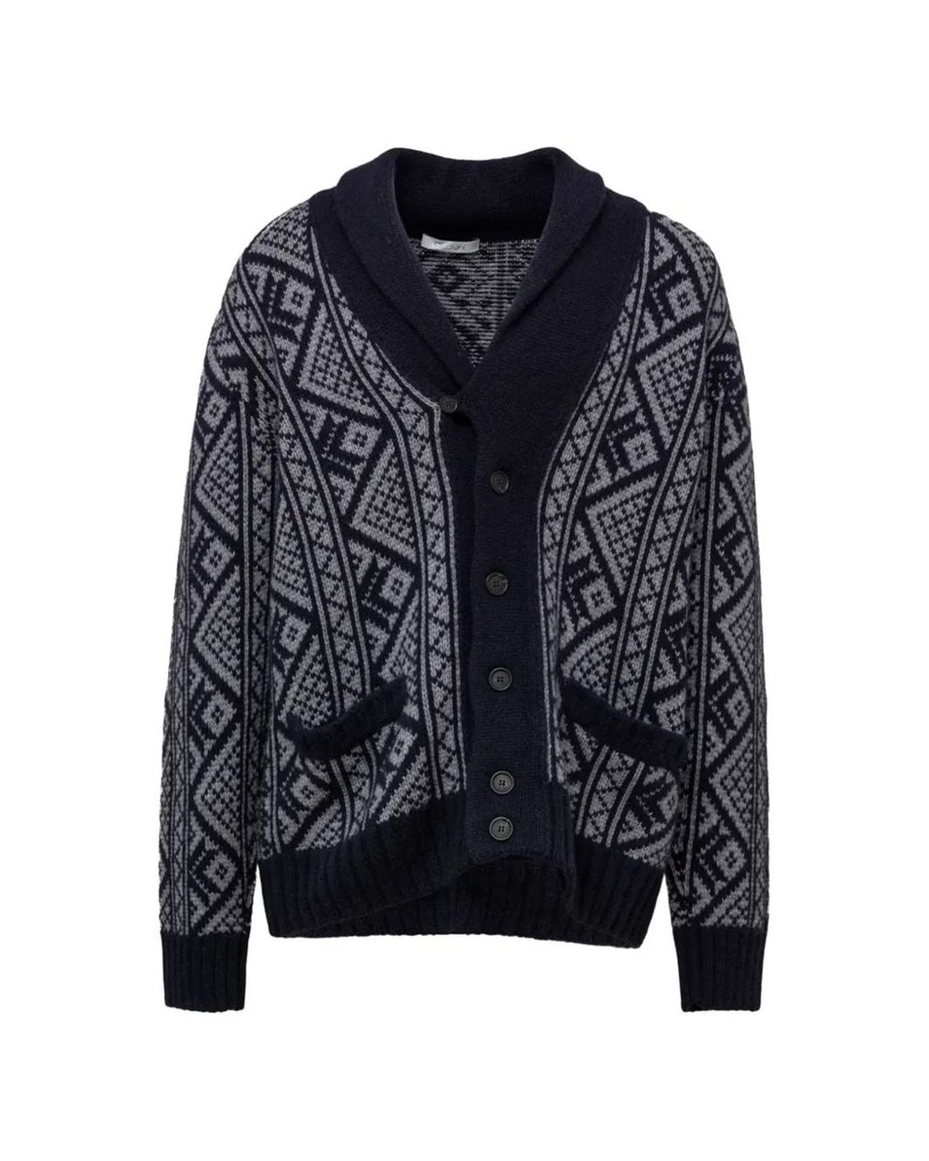 Cruciani Blue Fair Isle Shawl-Collar Cardigan for men