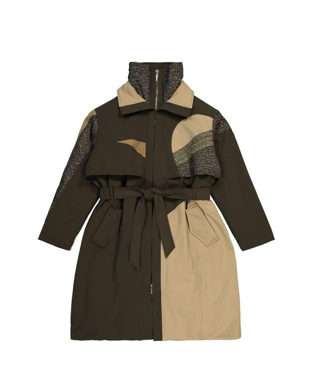 Feng Chen Wang Green Quilted-Panel Belted Coat for men