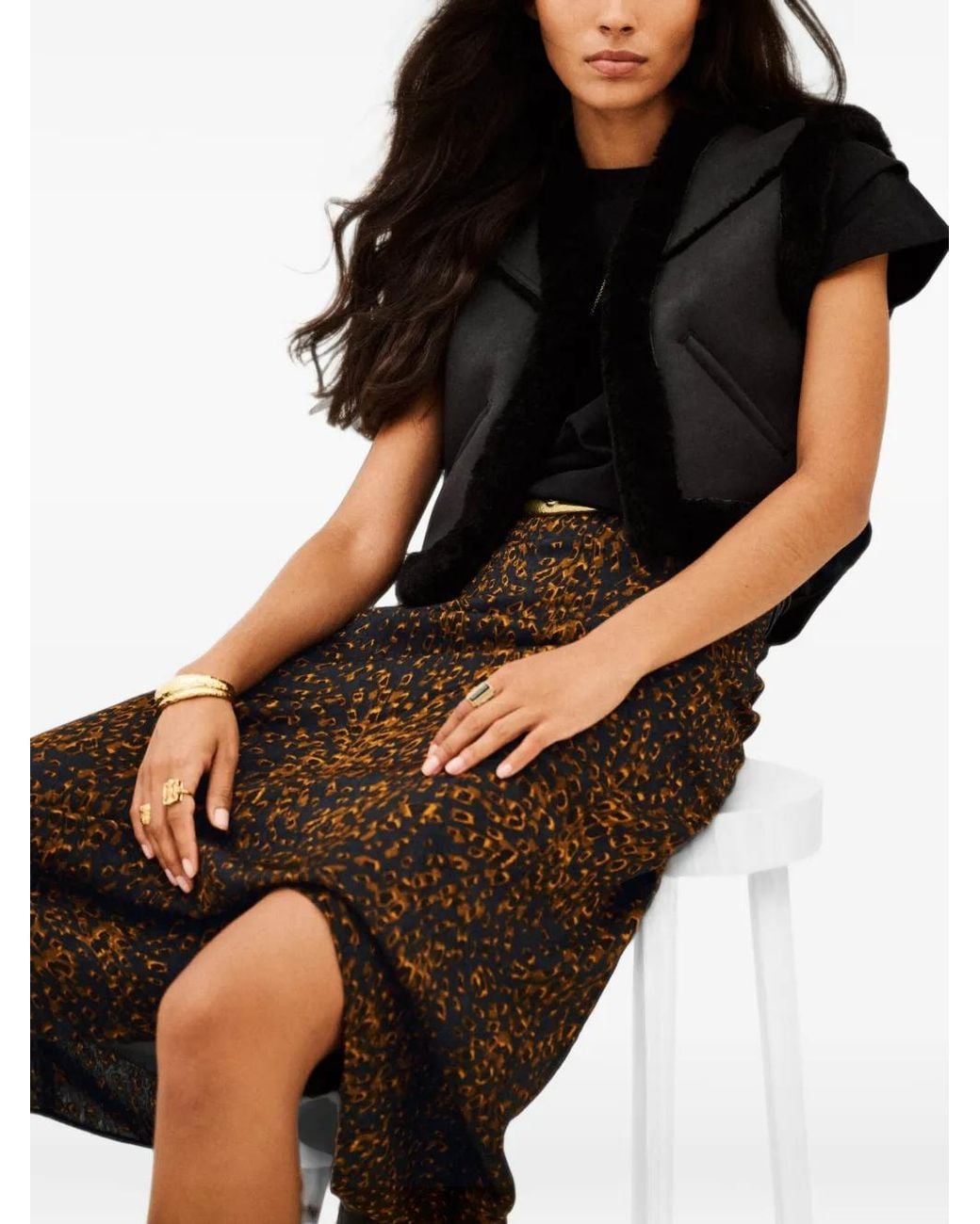 Ba&sh Black Hoema Leopard-Print Midi Skirt