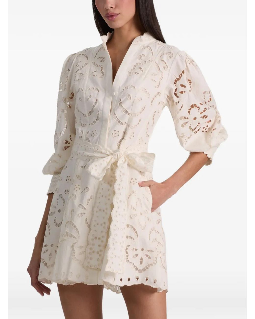 Alice + Olivia White Lucy Broderie-Anglaise Mini Dress