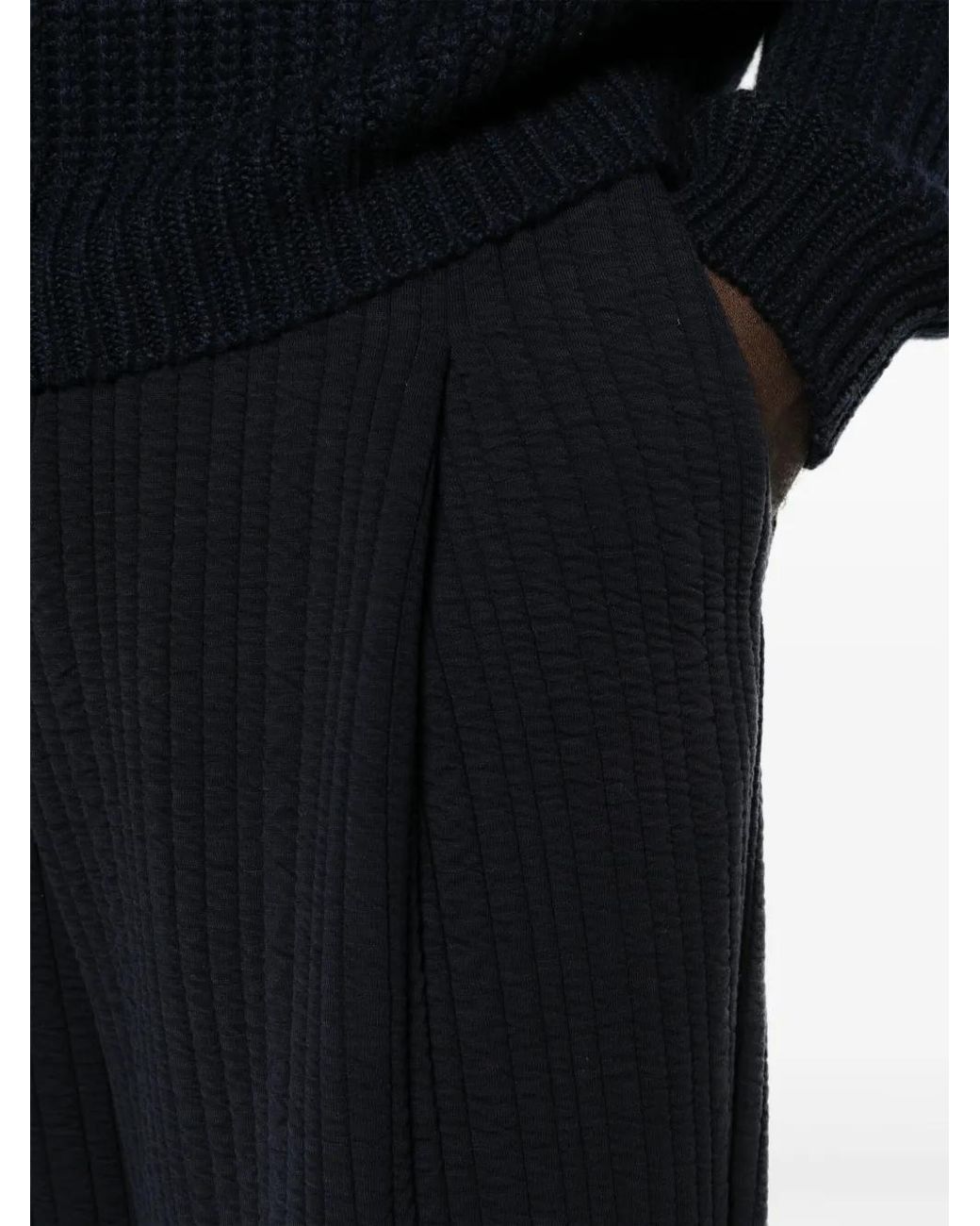 Giorgio Armani Blue Pleated Quilted Tapered Trousers for men