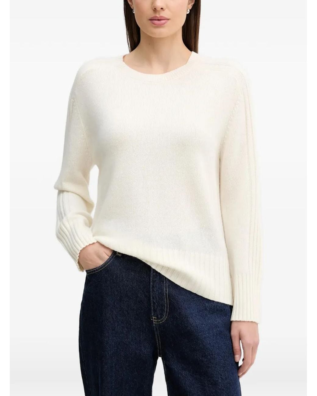 Benetton White Ribbed Cashmere Sweater