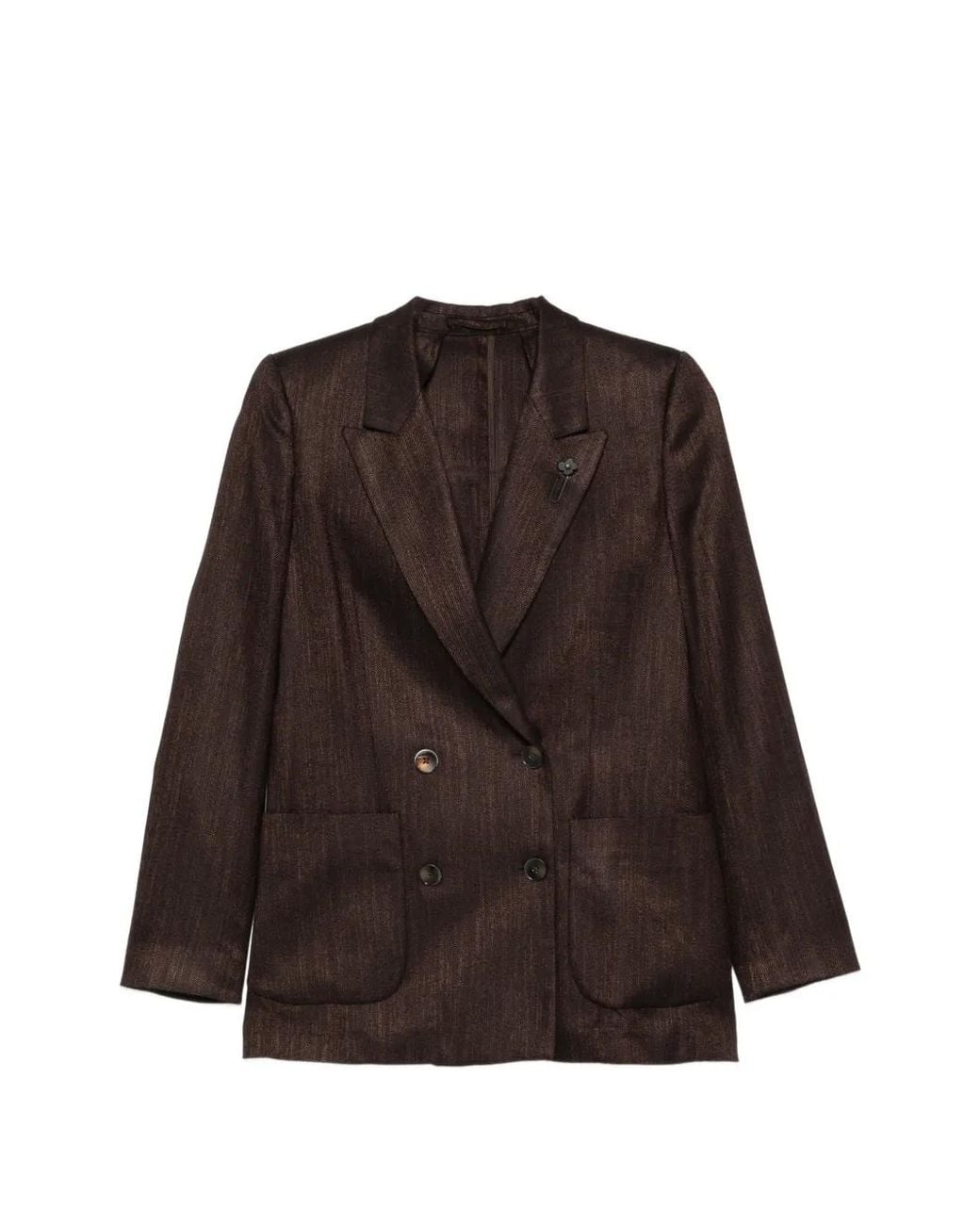 Lardini Brown Double-Breasted Peaked-Lapel Blazer