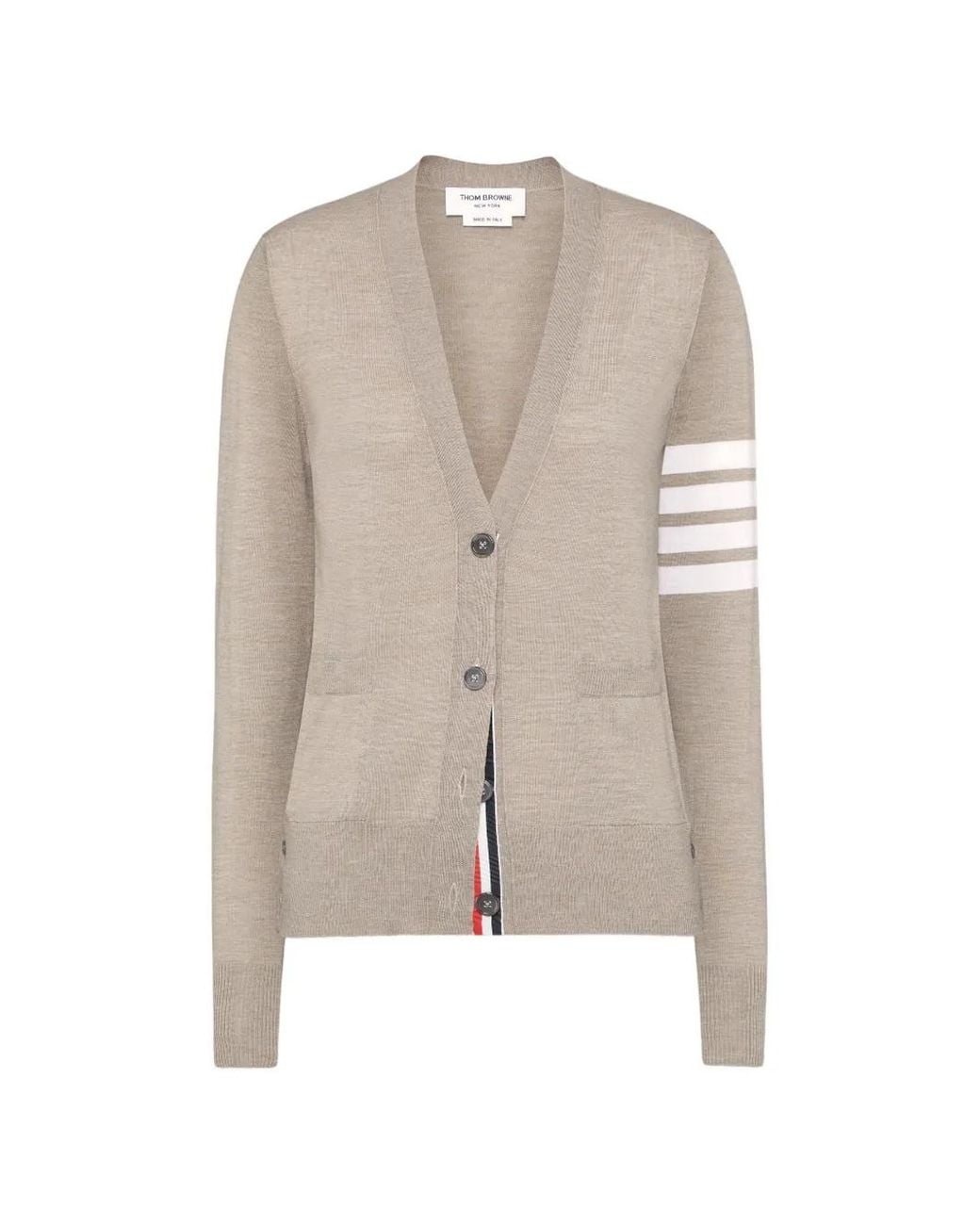 Thom Browne Natural Merino Wool 4-Bar Relaxed Fit V-Neck Cardigan