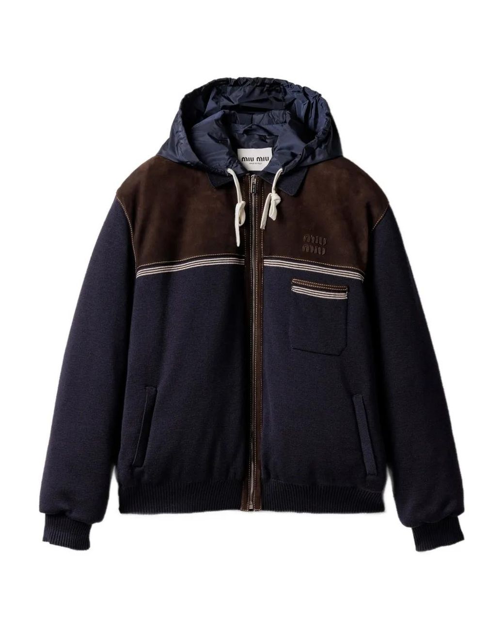 Miu Miu Blue Drawstrings Hooded Jacket