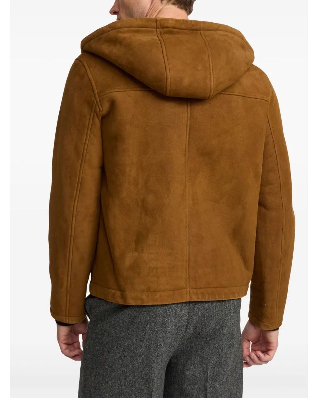 Yves Salomon Brown Hooded Suede Shearling Jacket for men
