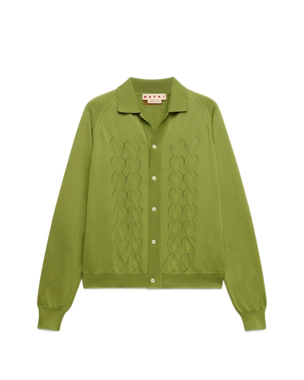 Marni Green Cardigan En Maille Techno À Col Polo for men