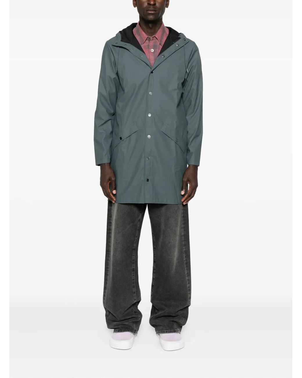 Rains Blue Snap-Button Hooded Raincoat