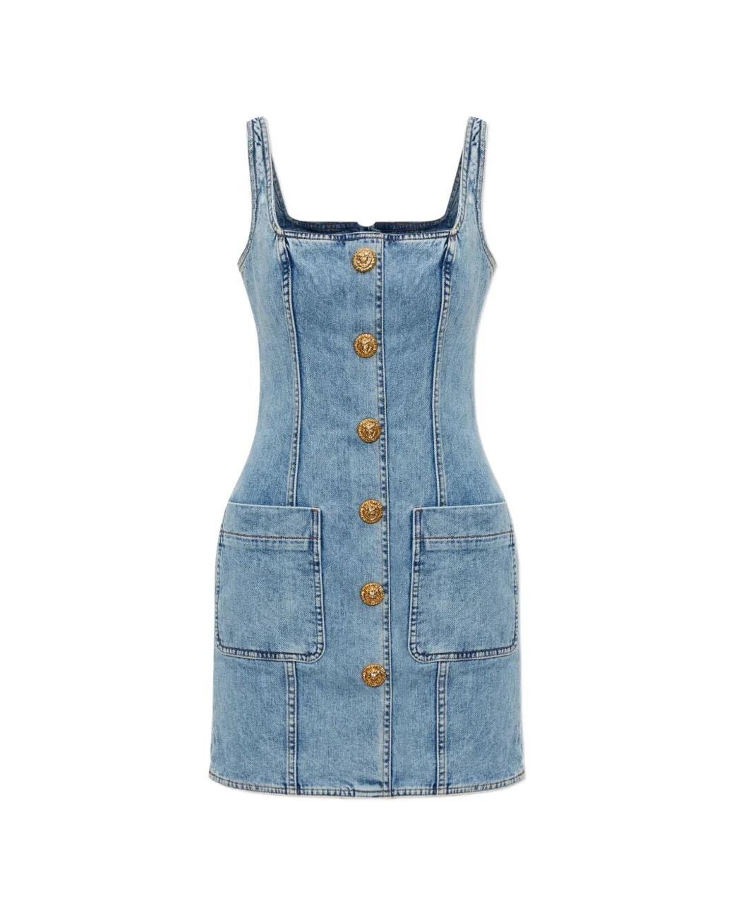 Balmain Blue Button Front Denim Dress