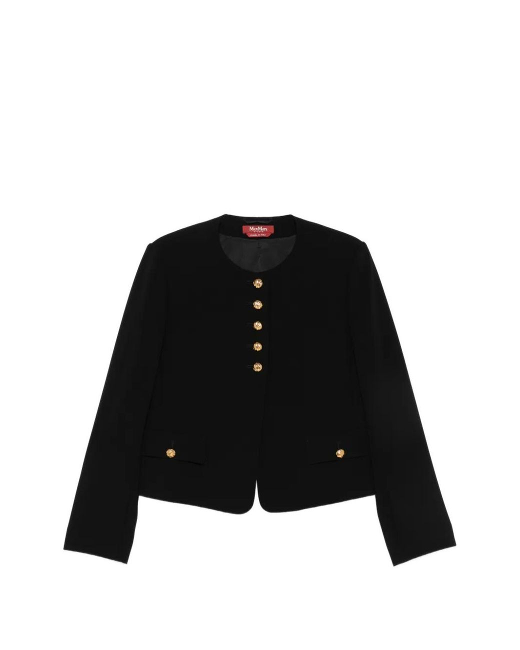 Max Mara Black Paniere Button-Up Collarless Jacket