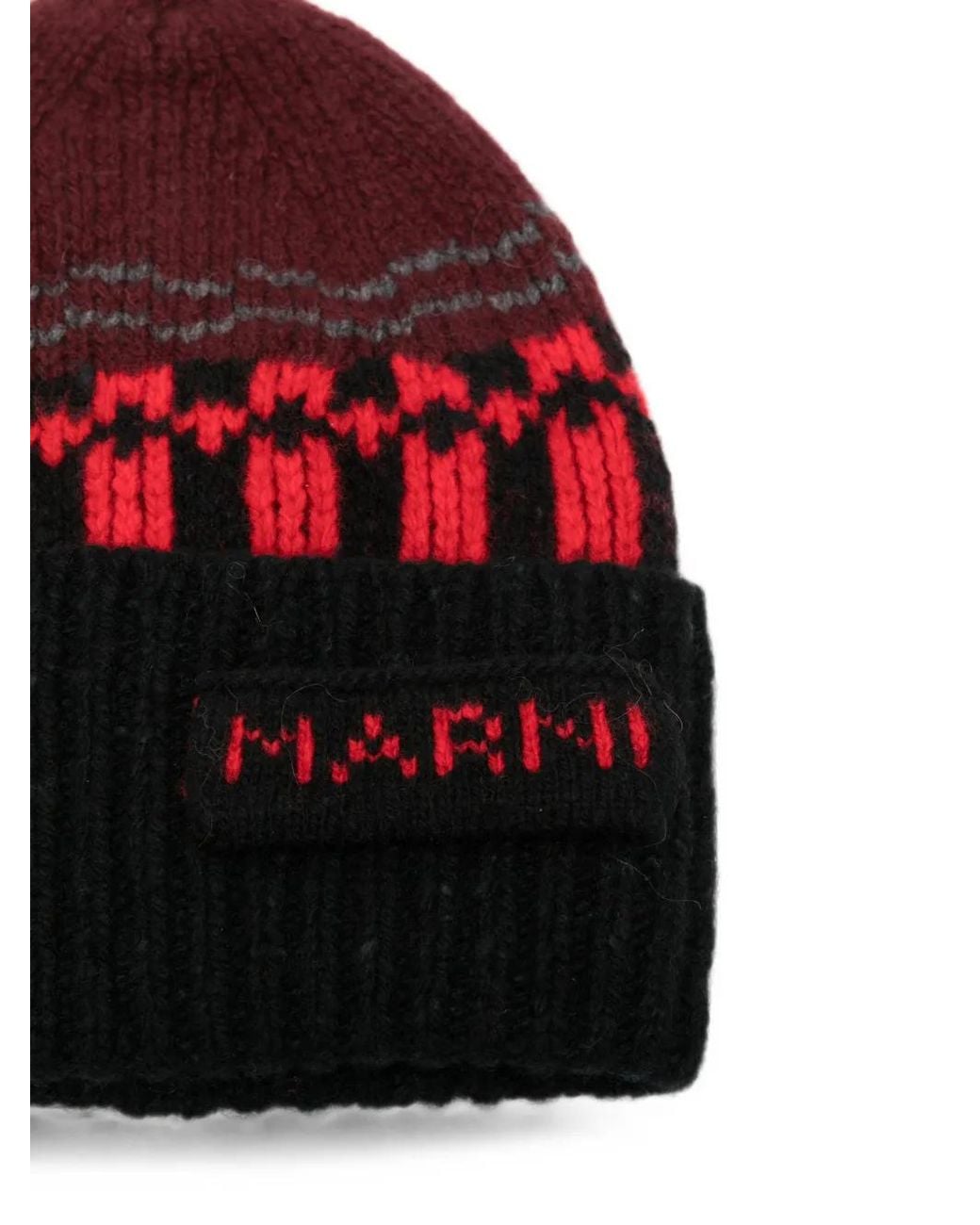 Marni Red Logo-Patch Beanie Hat