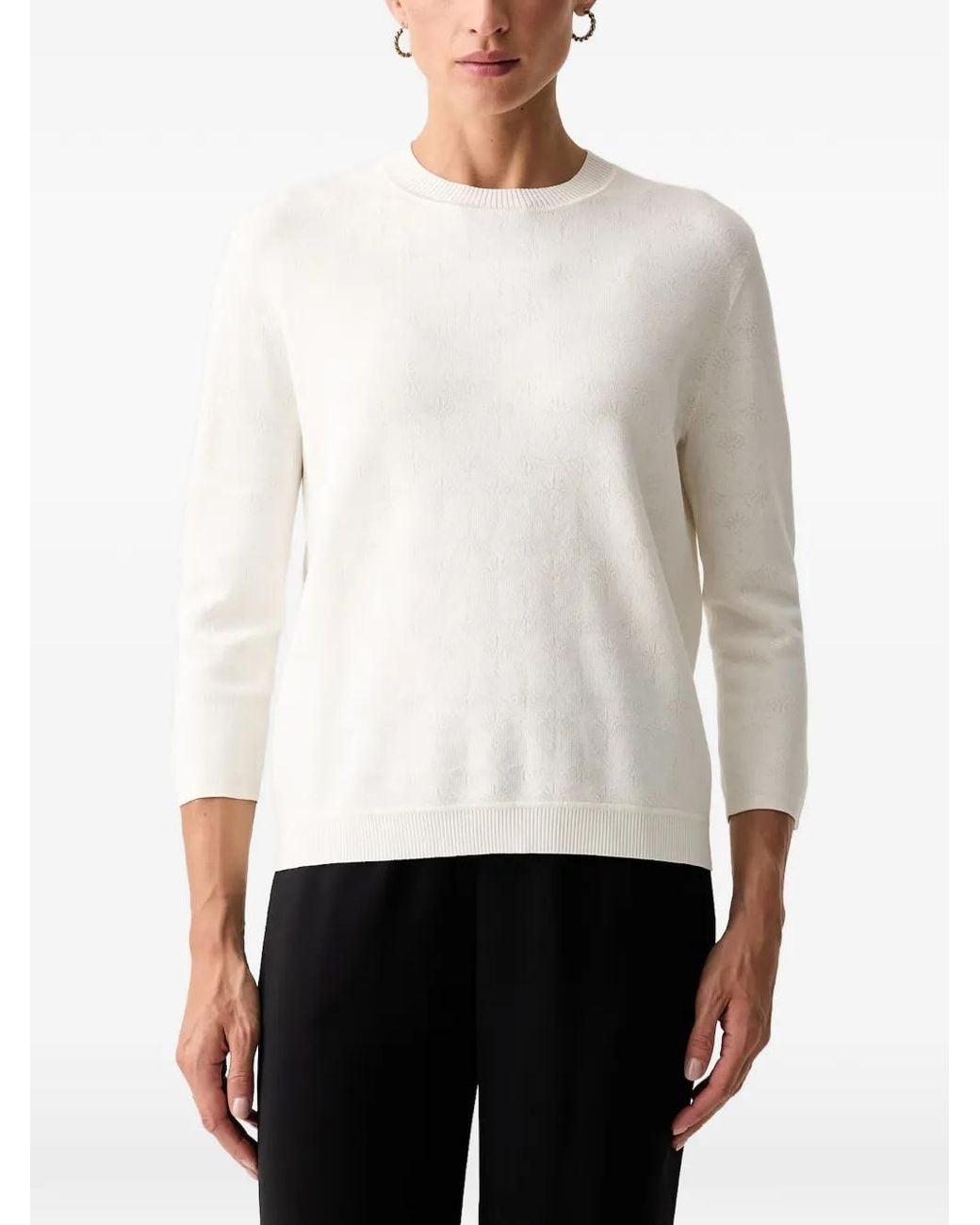 Joop! White Jacquard-Knit Three-Quarter-Sleeved T-Shirt