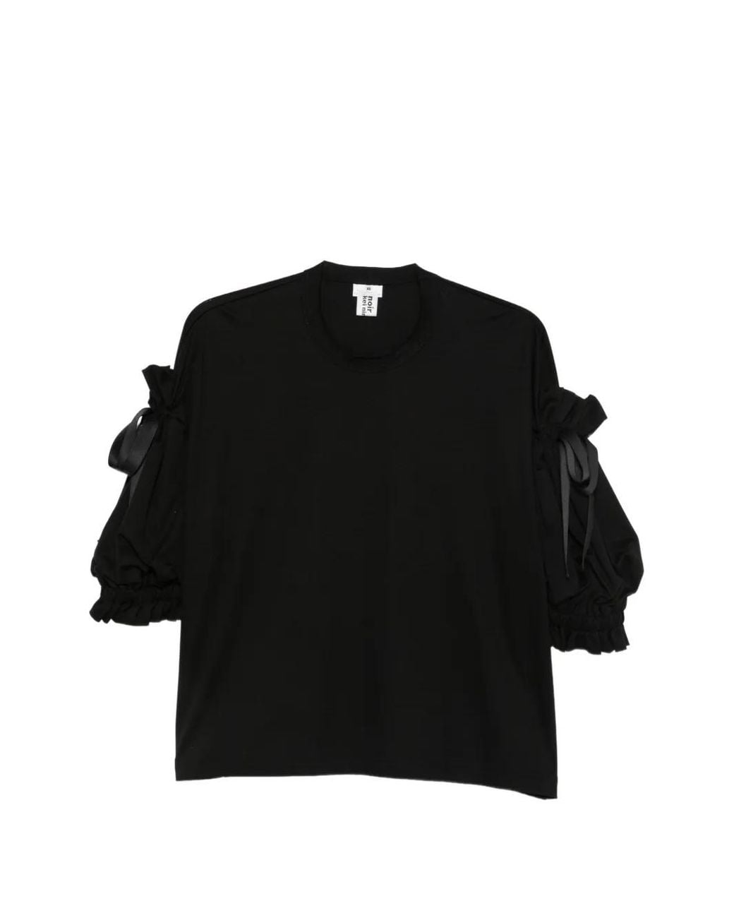 Noir Kei Ninomiya Black Bow-Embellished Ruffled-Sleeve T-Shirt