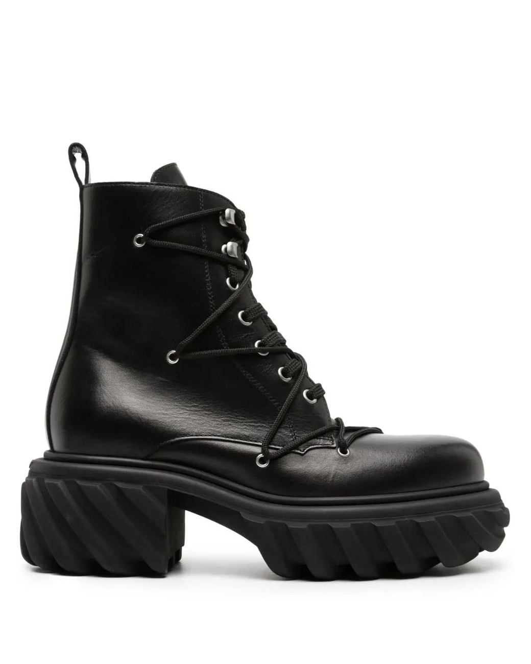 Off-White c/o Virgil Abloh Black Tractor Motor Lace Boots