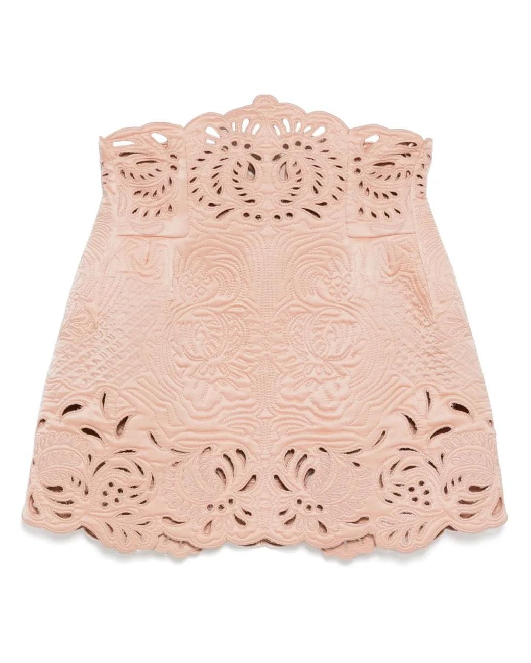 Ermanno Scervino Pink Floral-Embrodery High-Waisted Skirt