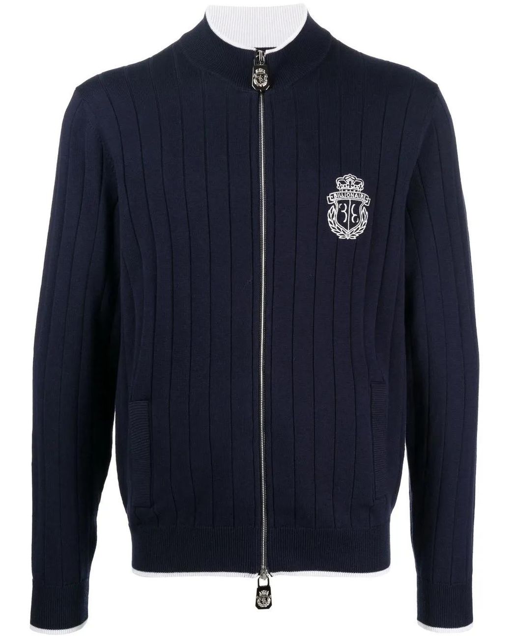 Billionaire Blue Logo-Embroidered Ribbed-Knit Pullover for men