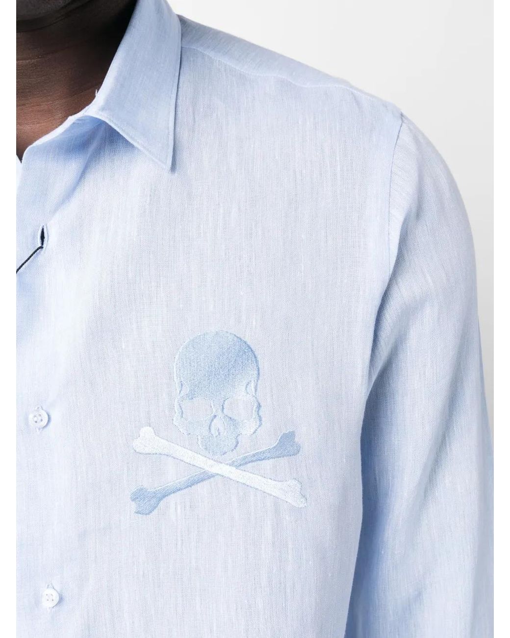 Philipp Plein Blue Long-Sleeve Linen Shirt for men