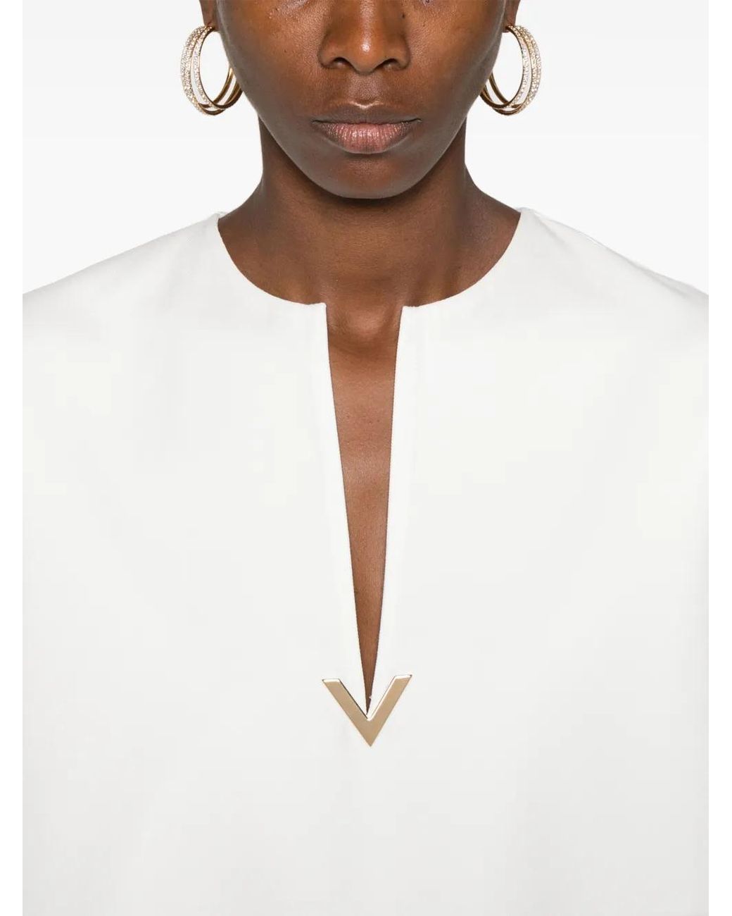 Valentino Garavani White Vgold-Embellished Top