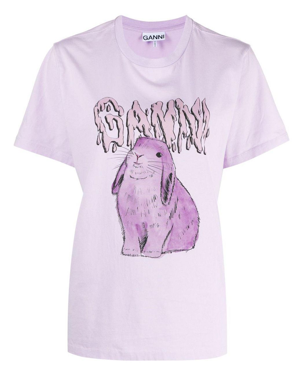 Ganni Bunny-print Logo T-shirt in Purple | Lyst